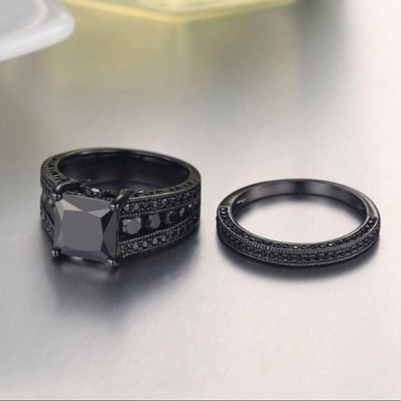 💎 18K BLACK SAPPHIRE DIAMOND STERLING SILVER RING - Picture 9 of 9